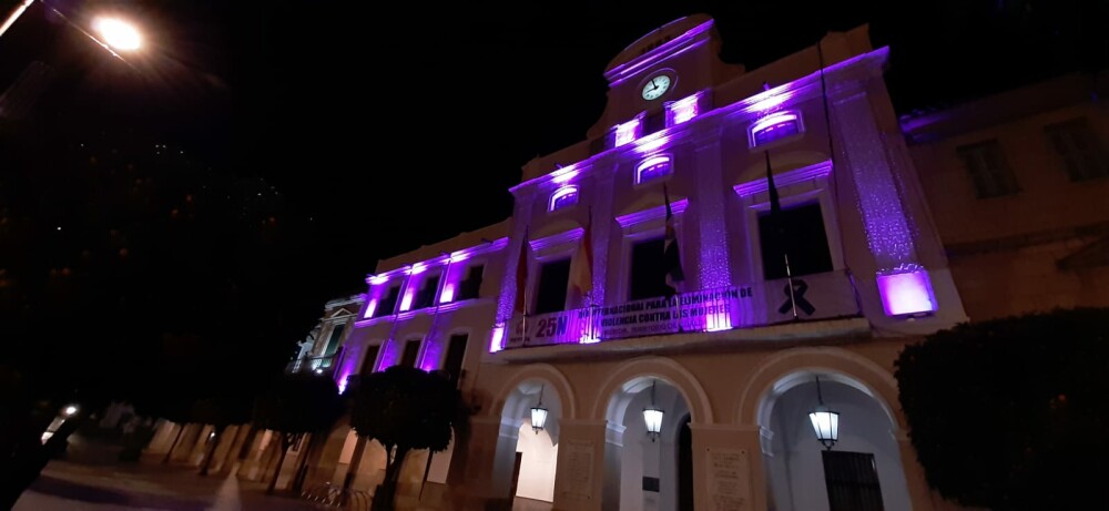 FACHADA DEL AYUNTAMIENTO EN MORADO