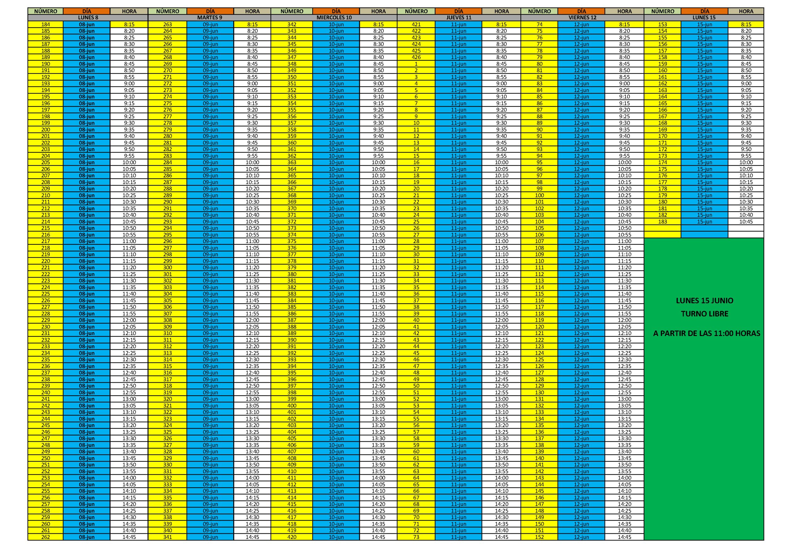 HORA Y CITA SORTEO NATACIÓN VERANO 2015