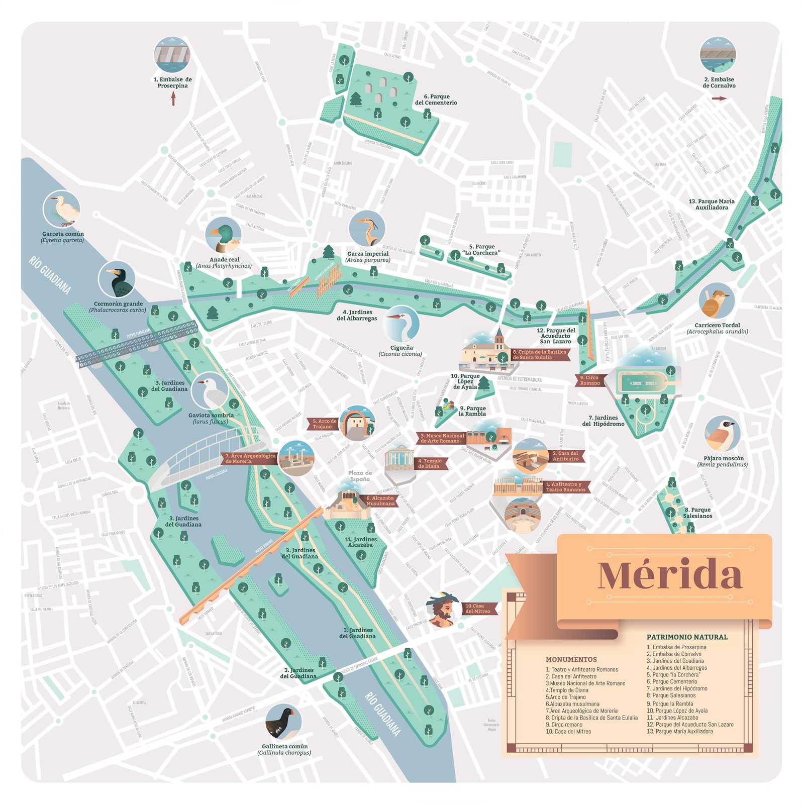 Presentado el nuevo mapa guía del Patrimonio Natural de Mérida editado por el Grupo de Ciudades Patrimonio