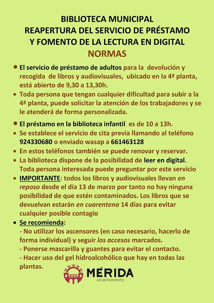 Reapertura biblioteca municipal NORMAS