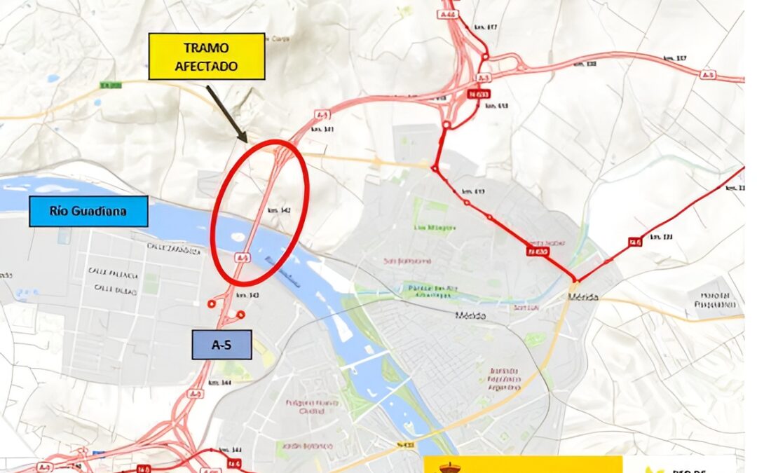 Afectaciones al tráfico en la A-5 en Mérida por las obras en los viaductos sobre el Guadiana