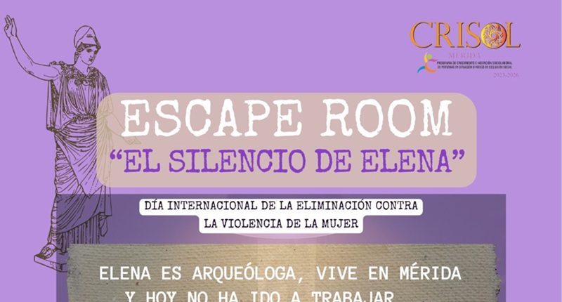 El próximo 27 de noviembre el Programa Crisol Mérida celebrará el Escape Room “El silencio de Elena” con el objetivo de promover la reflexión y la empatía frente a la violencia