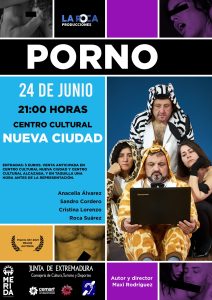 El Centro Cultural de Nueva Ciudad acoge este sábado la comedia “Porno” a cargo de La Roca Producciones