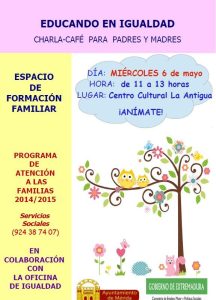 El miércoles próximo se celebrará una nueva charla-café para padres y madres, del programa Educando en Igualdad